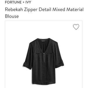 NWT Fortune + Ivy Rebekah Zipper Detail Blouse